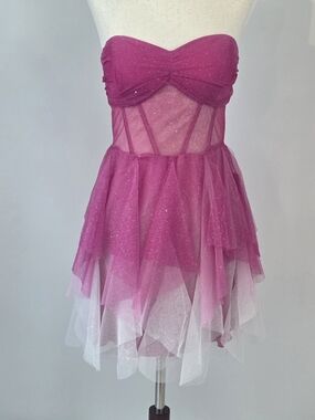Pear Culture Strapless Glitter Tulle Party Dress in Fuchsia Juniors Size 11/12